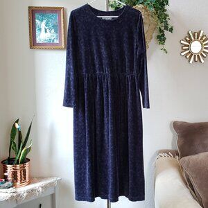 LLbean Burnout Blue Velvet Long Sleeve Maxi Dress Babydoll Modest Holidays 14P